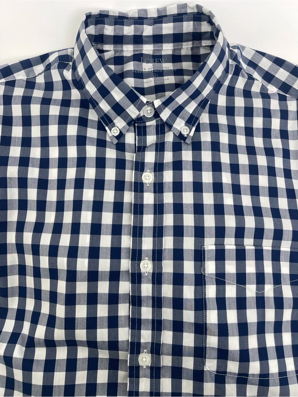 J. Crew Men’s Navy and White Gingham Button-Down Shirt